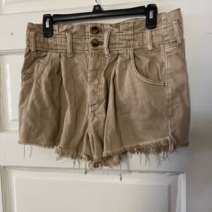 We The Free Tan High Waist Shorts Frayed Hem